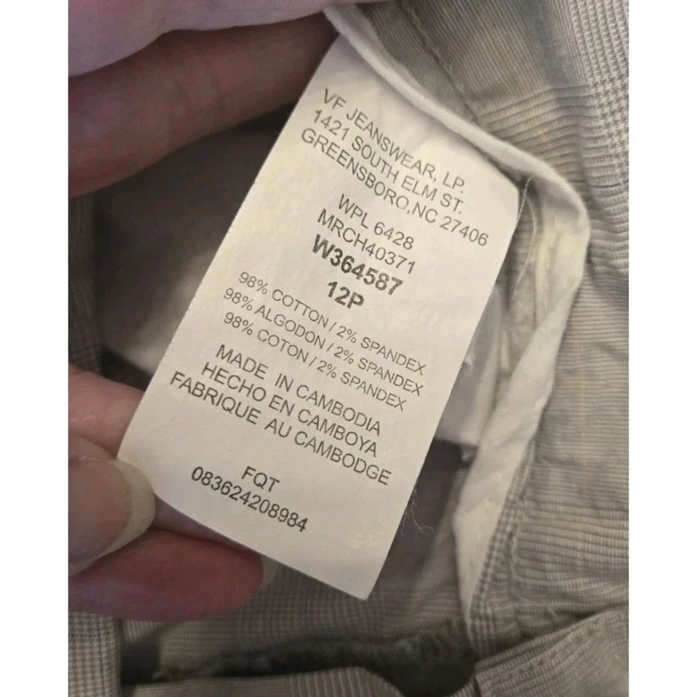 Riders‎ Stretch Women's Gray Check Casual Pants Size 12P Straight Leg Button Zip